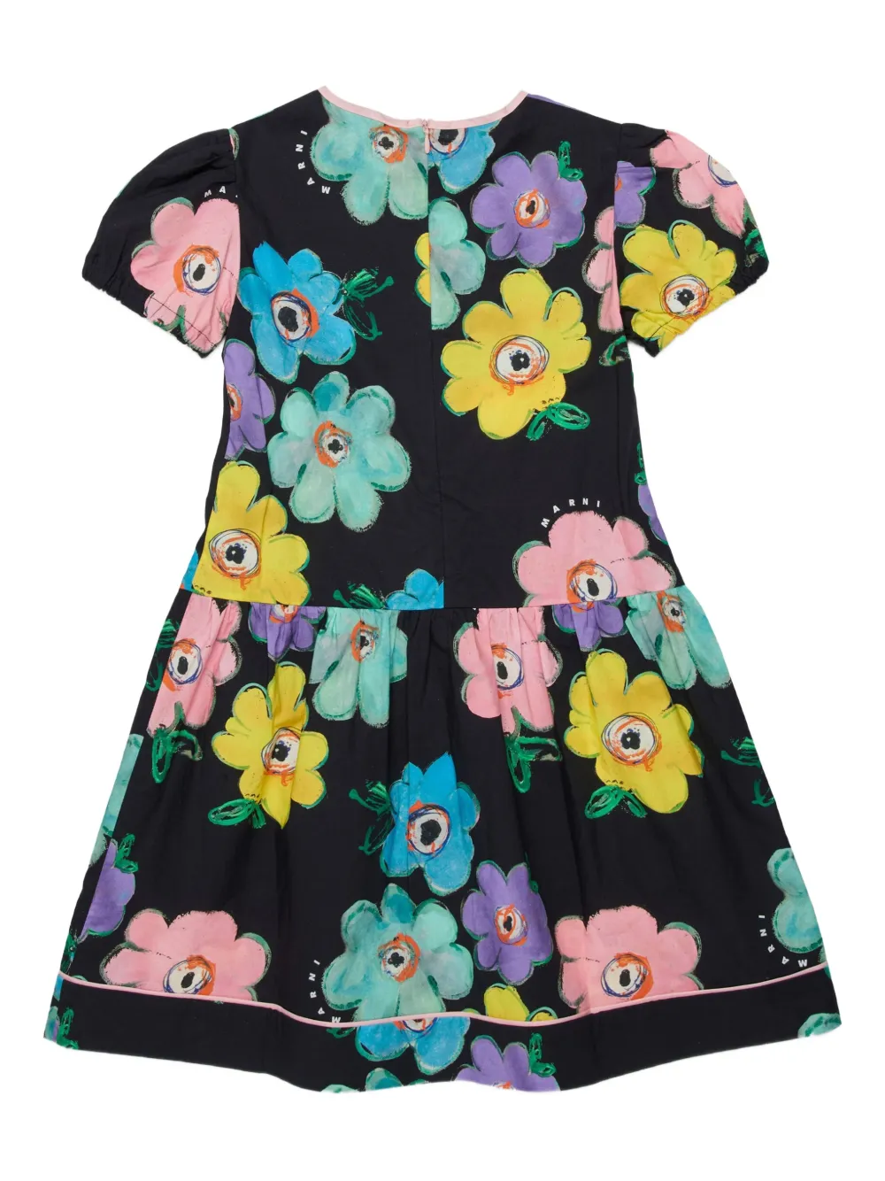 Marni Kids Jurk met pofmouwen en bloemenprint Zwart