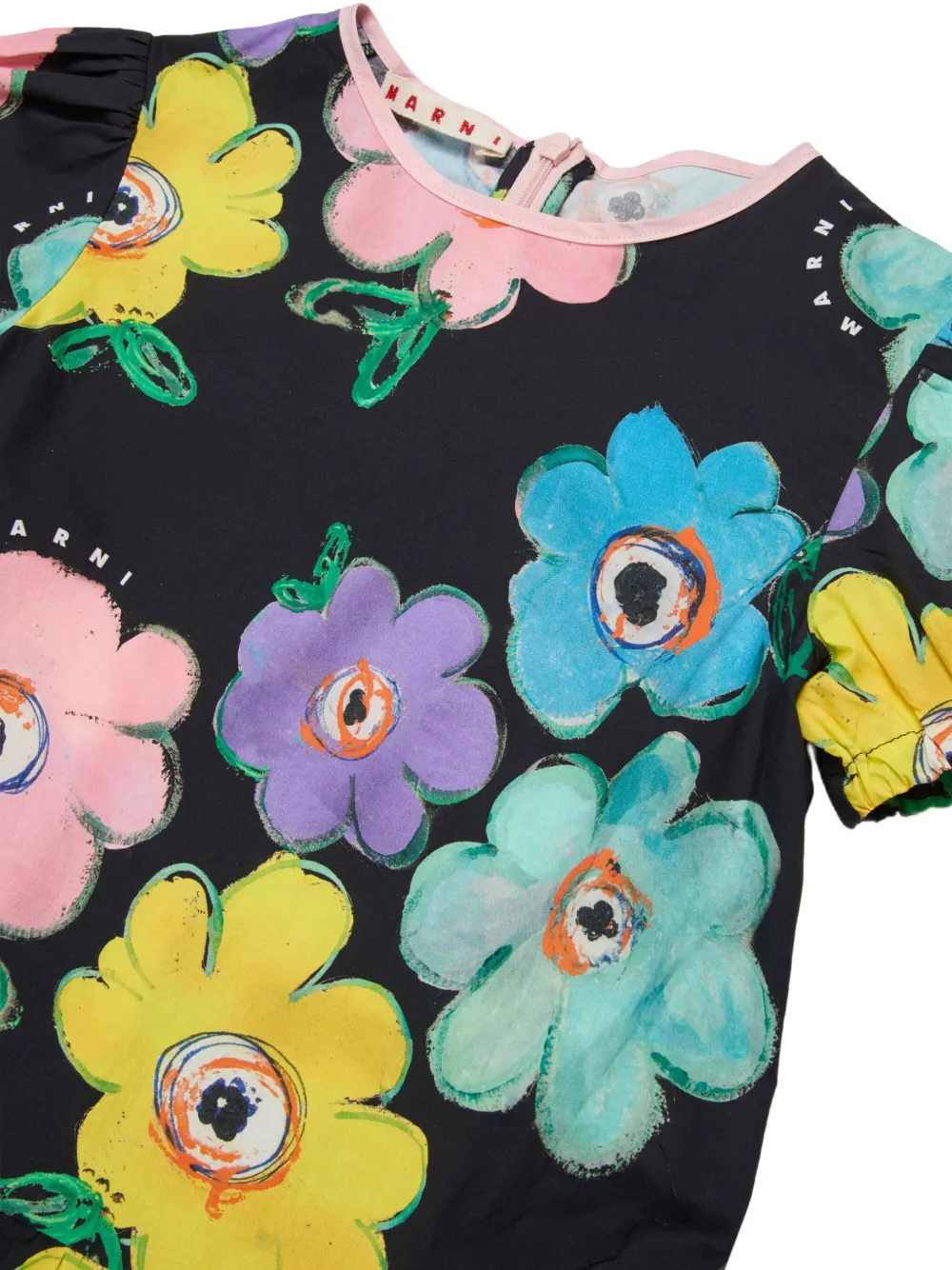 Marni Kids Jurk met pofmouwen en bloemenprint Zwart