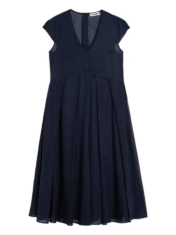 Jil Sander Cotton Organdy Pleated Dress | Blue