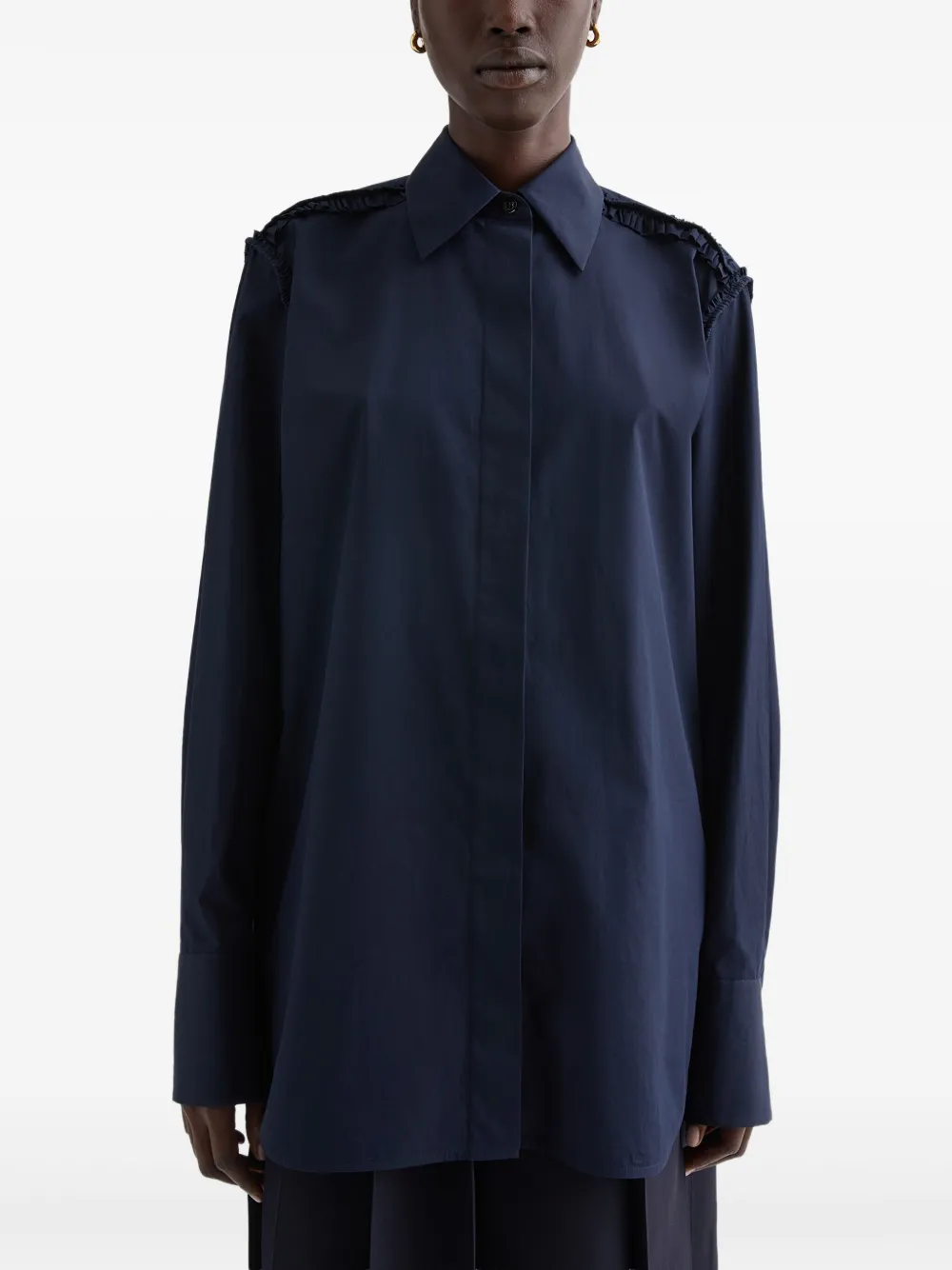Jil Sander Katoenen popeline blouse met ruches - Blauw