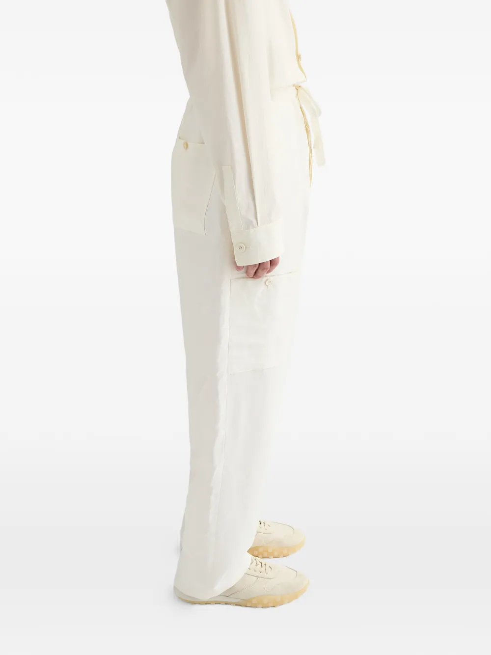 Jil Sander Broek met trekkoord en opgestikte zak Beige