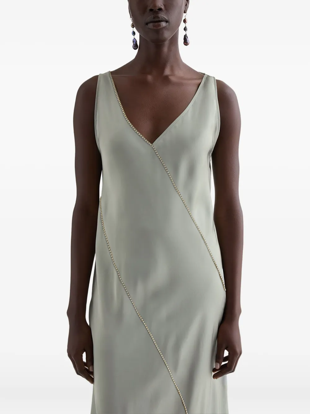 Jil Sander Jurk met V-hals en kristallen Beige