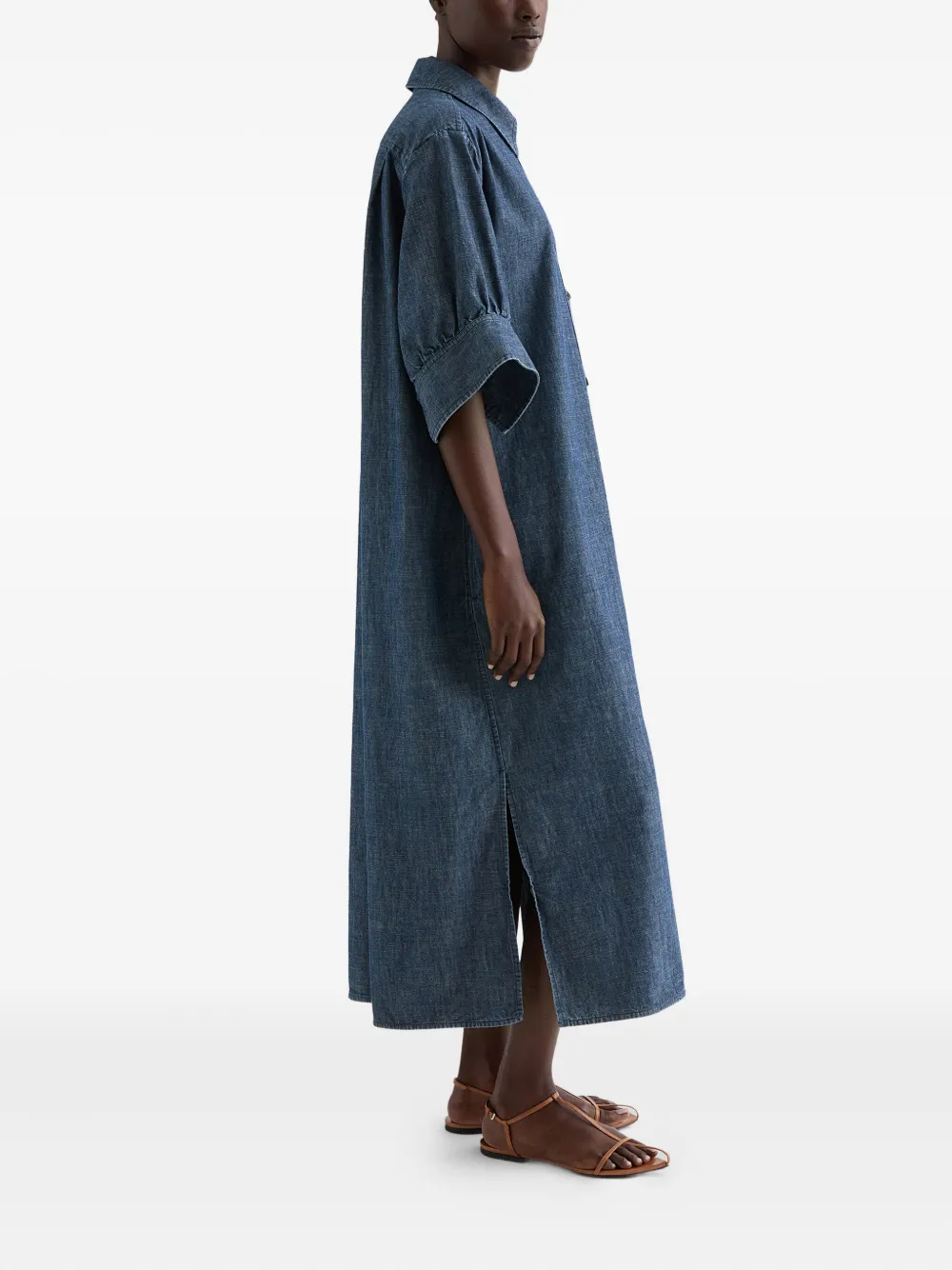 Jil Sander Chambray katoenen jurk met korte mouwen - Blauw