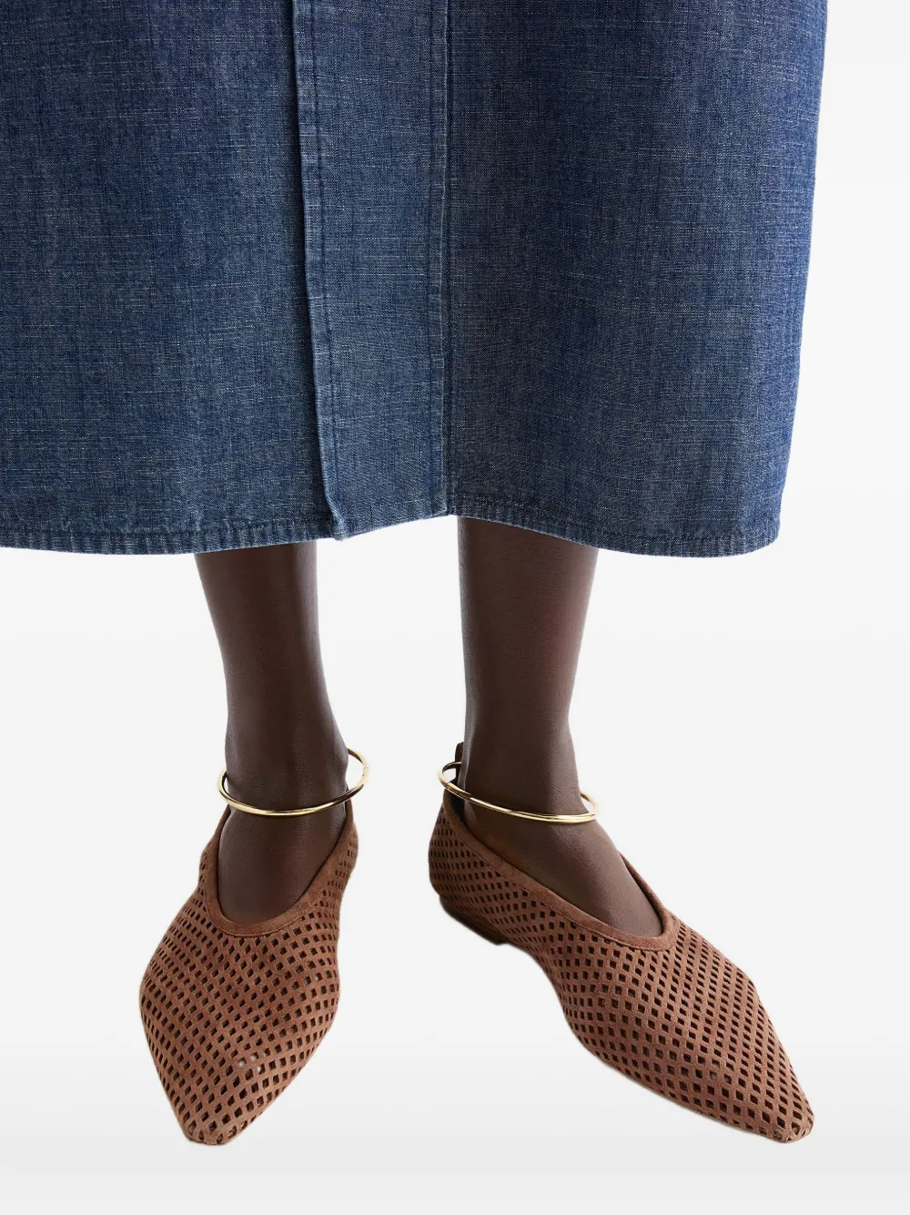 Jil Sander Perforated-design Pointed-toe Ballerina In Brown