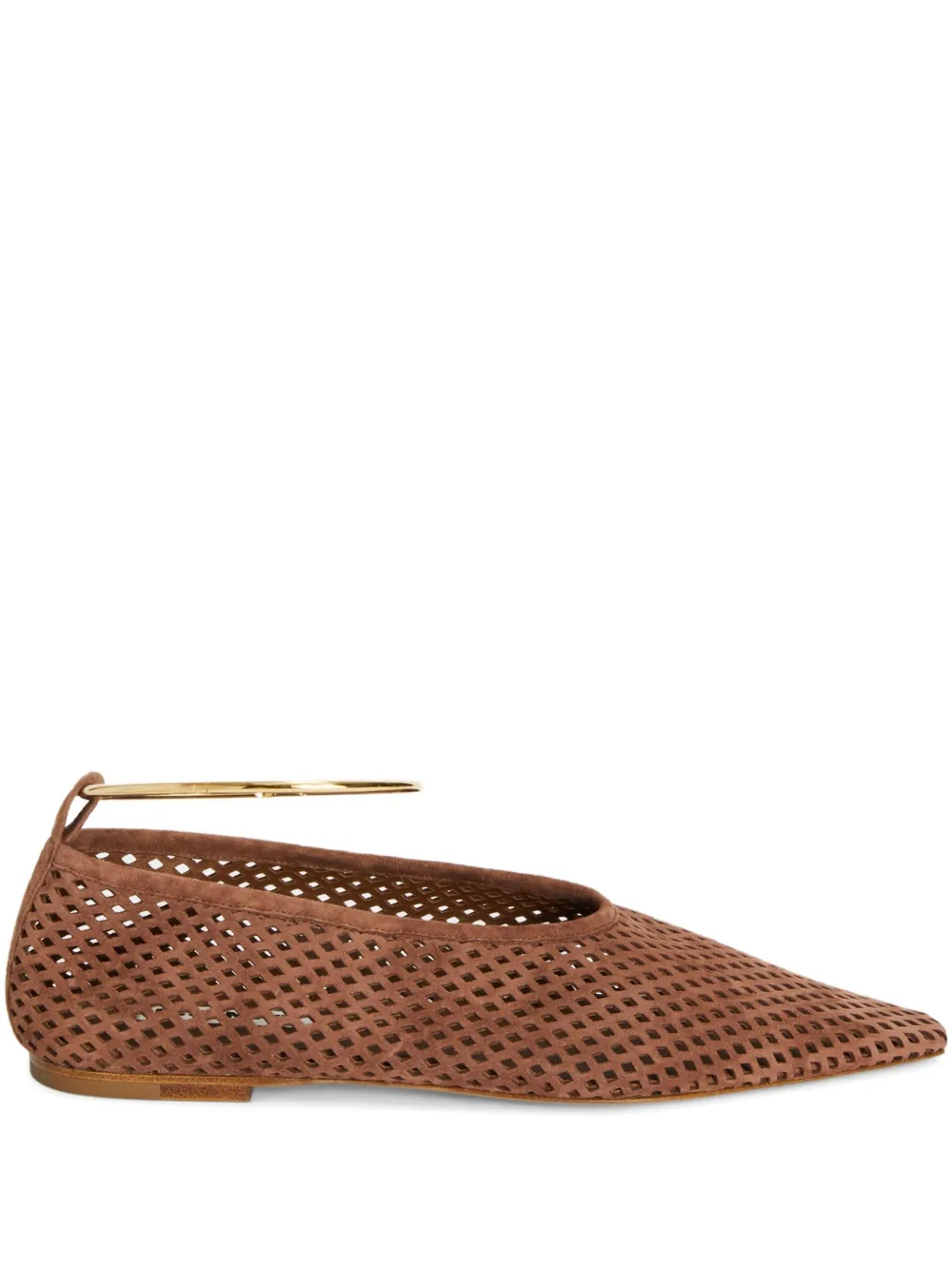 Jil Sander Perforated-design Pointed-toe Ballerina In Brown