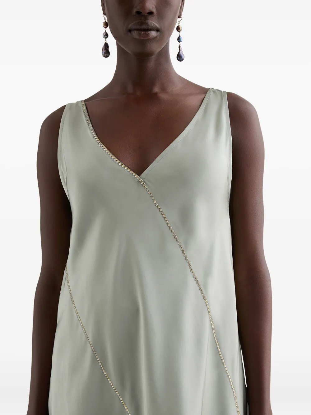  Jil Sander Crystal-embellished V-neck Top - Green 