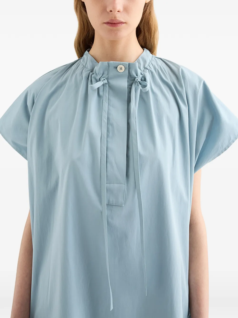 Jil Sander Midi Collar Drawstring Poplin Dress In Blue