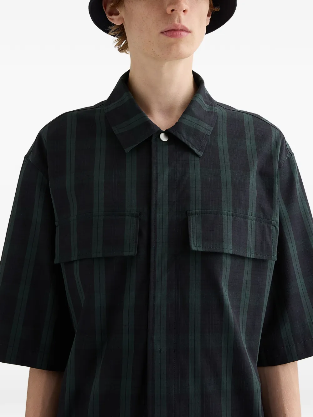  Jil Sander Technical Check Pockets Cotton Shirt - Black 