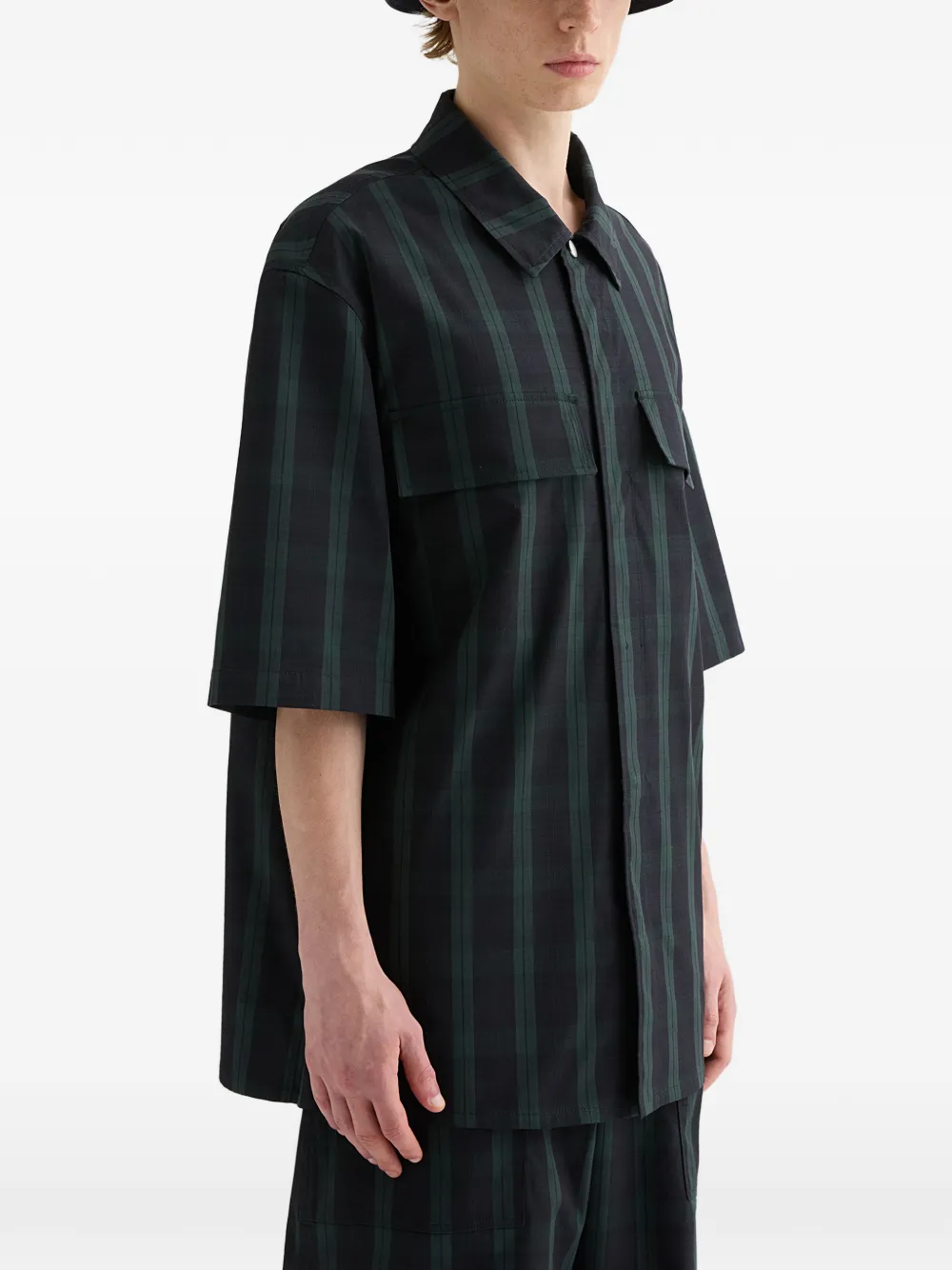 Jil Sander Technical katoenen geruite overhemd met zakken - Zwart