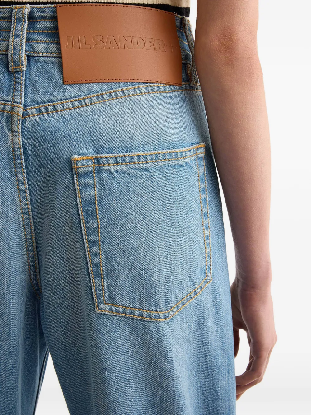 Jil Sander Denim broek met gestikt logo Blauw
