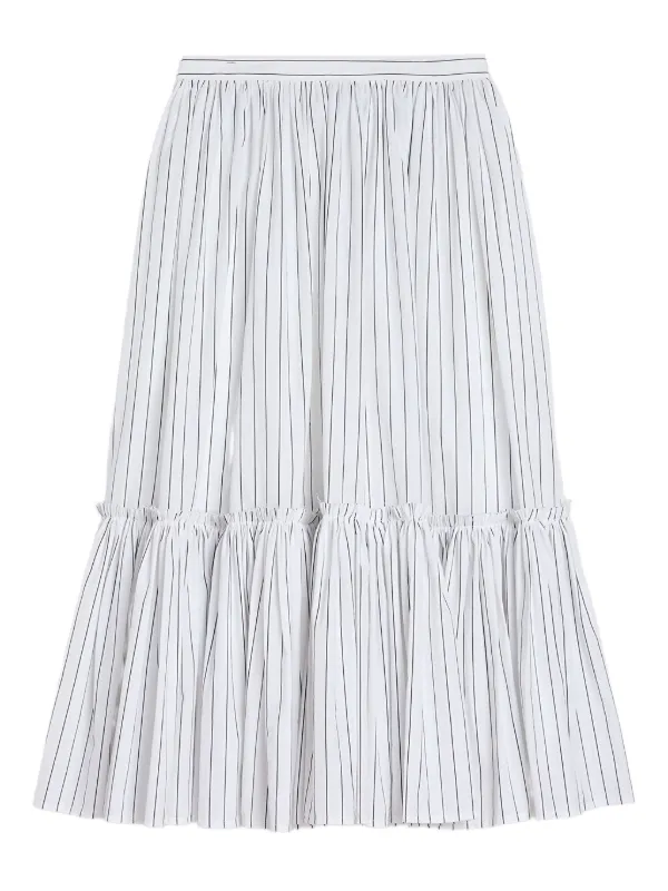 Jil Sander Striped Gathered Midi Skirt in White