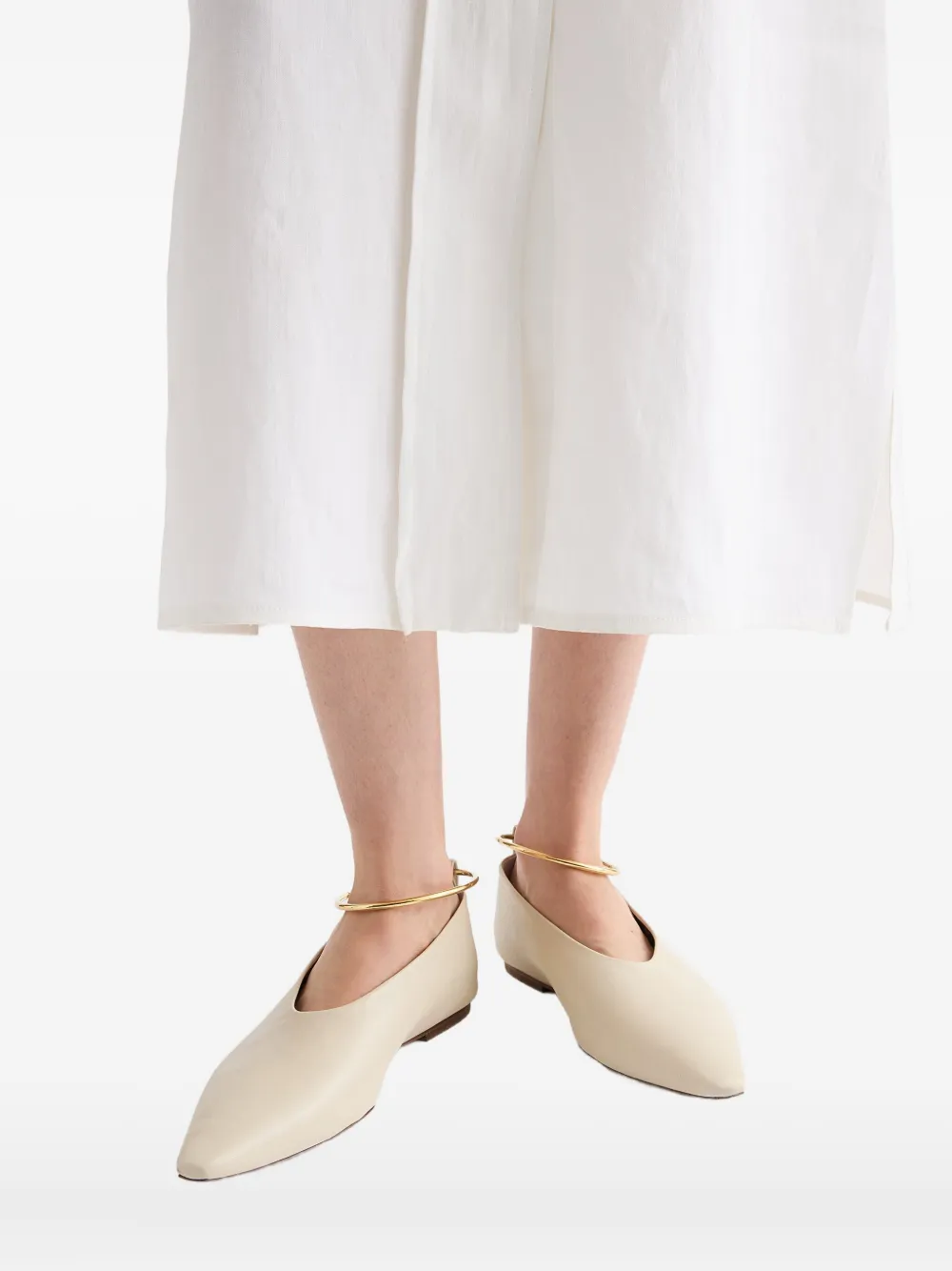 Jil Sander Pointed-toe Metal-detail Ballerina In Neutral