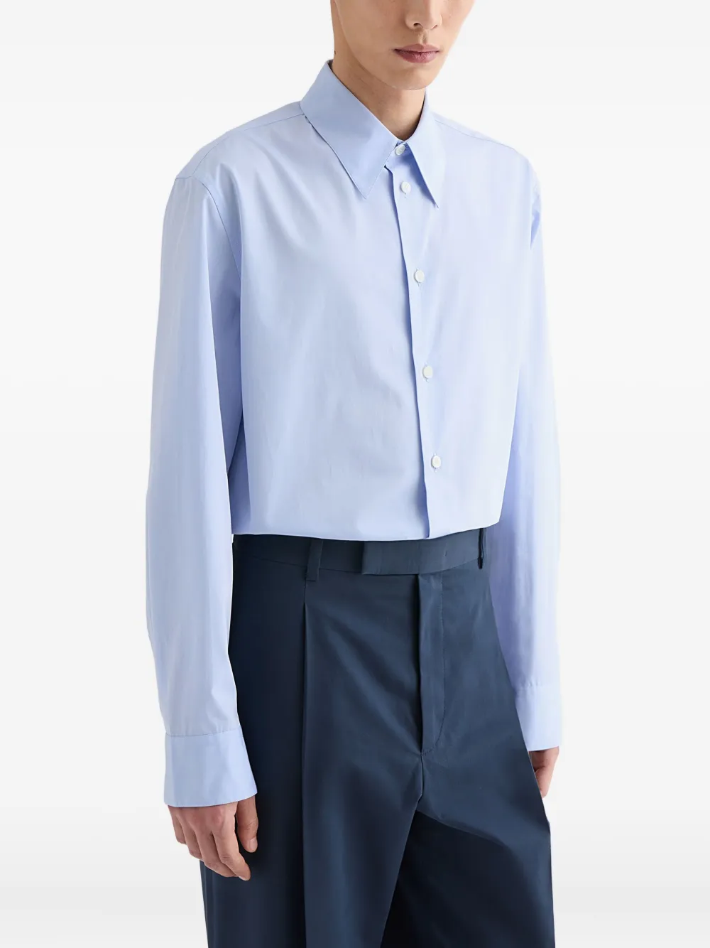 Jil Sander buttoned long-sleeved cotton shirt Blauw