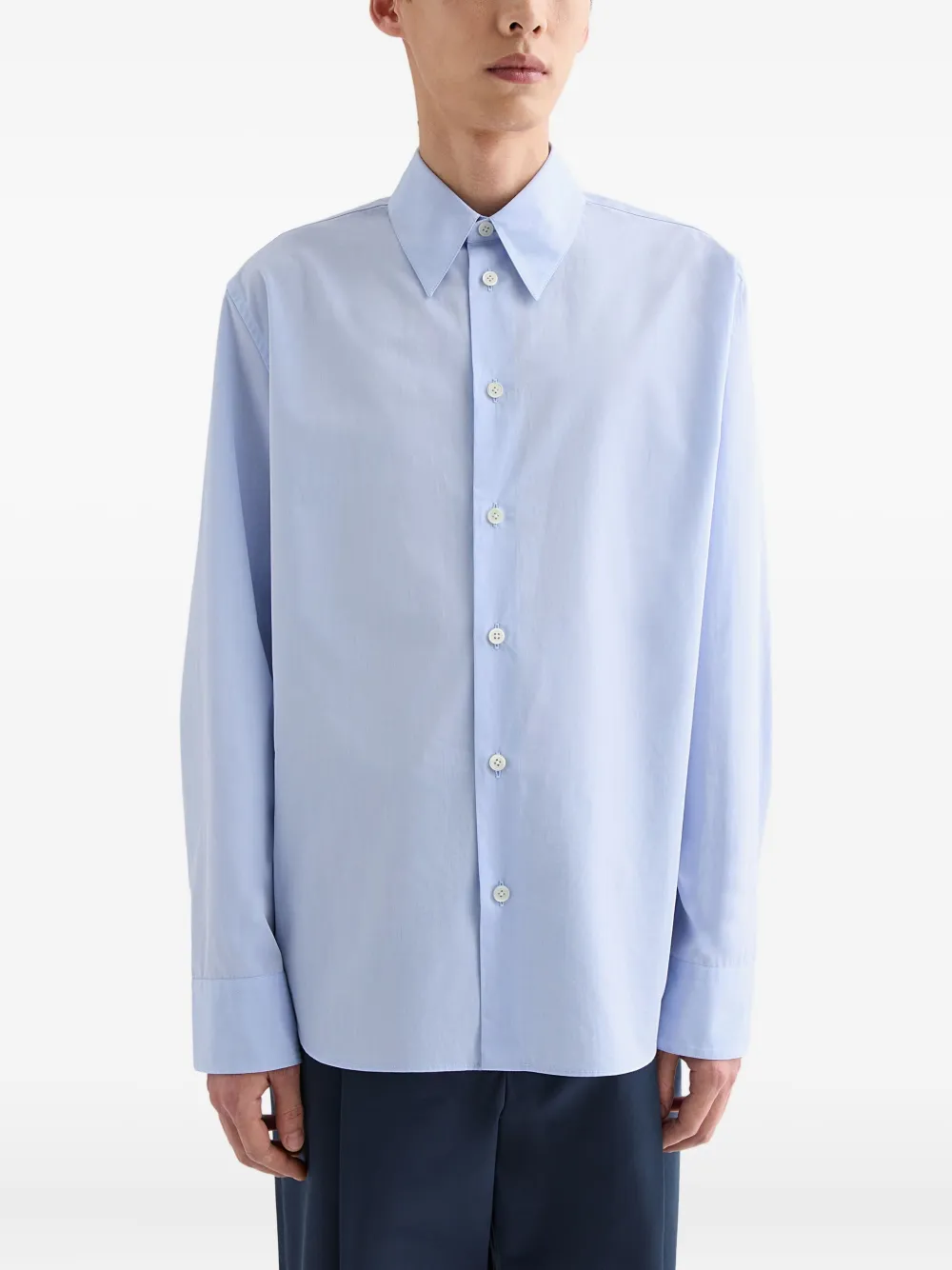 Jil Sander buttoned long-sleeved cotton shirt Blauw