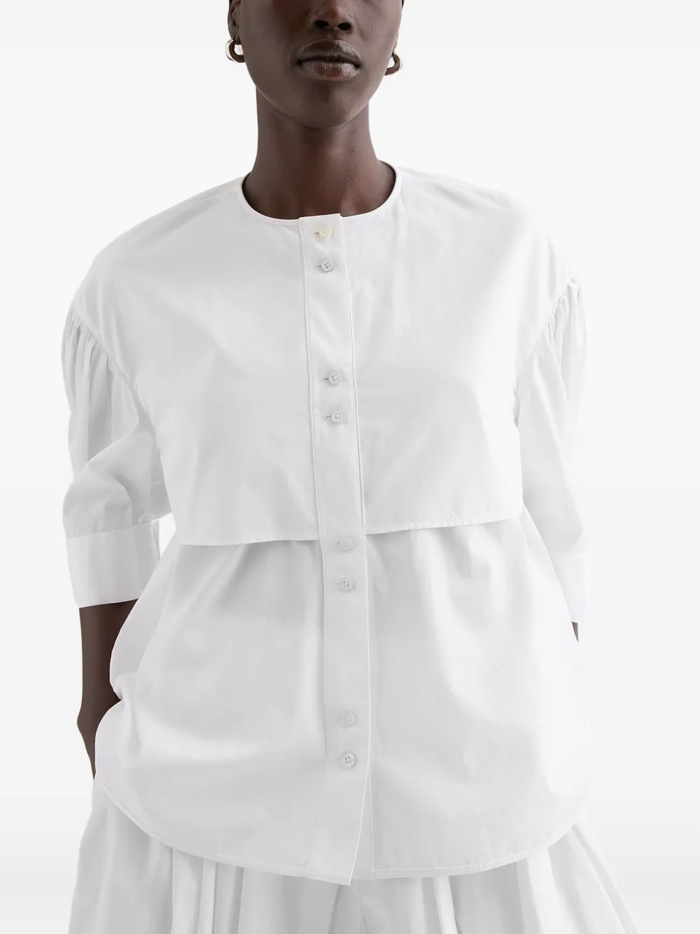 Jil Sander Gathered Short-sleeves Poplin Shirt In White
