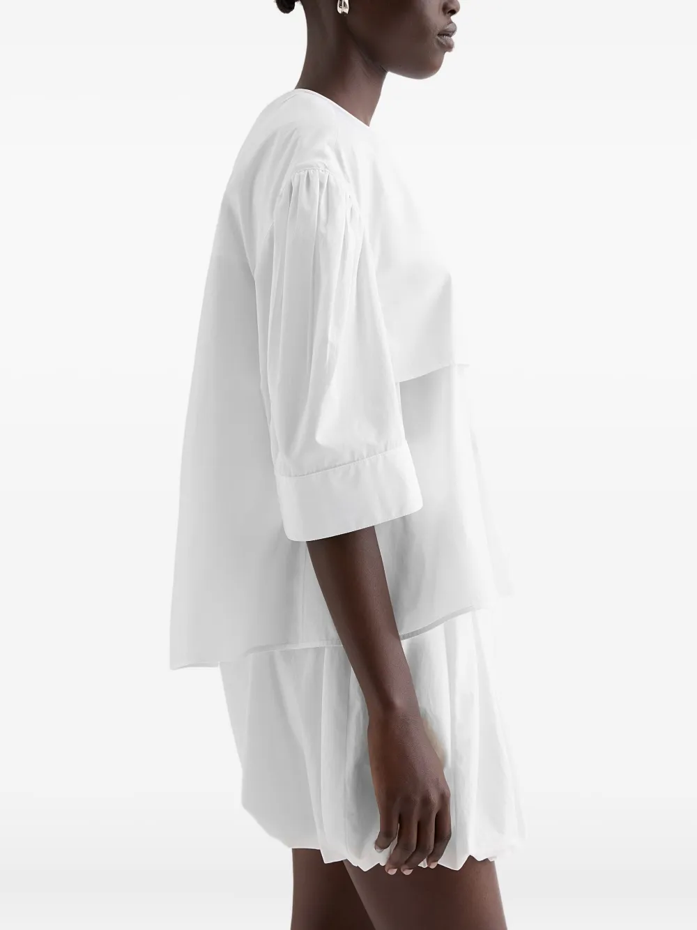 Jil Sander Gathered Short-sleeves Poplin Shirt In White