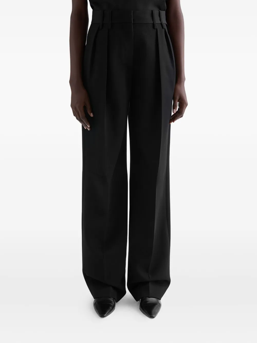 Jil Sander Geplooide broek met riemlussen - Zwart