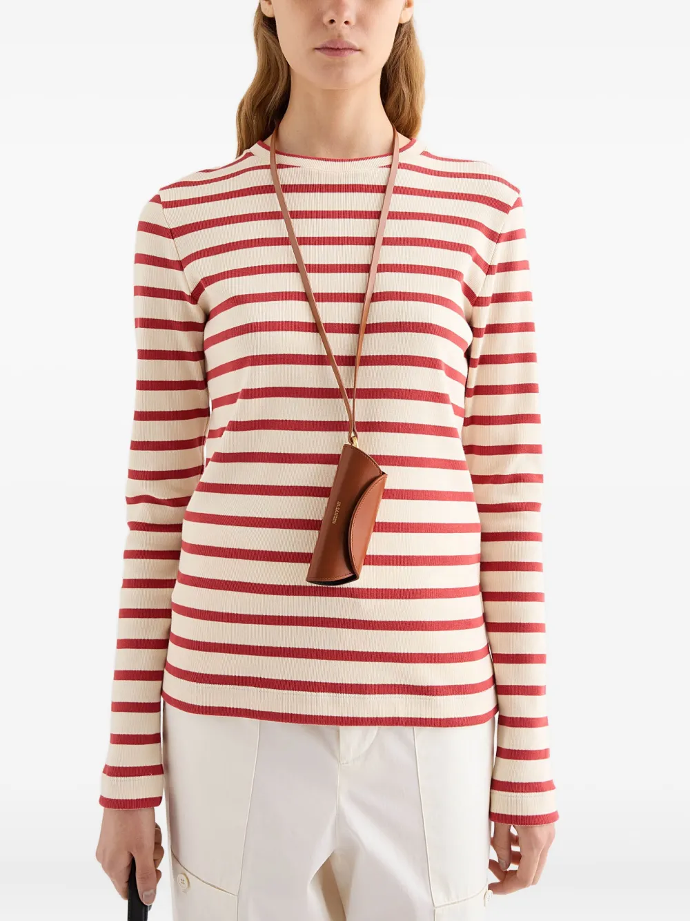 Jil Sander Cannolo leren sleutelhanger met logo Bruin