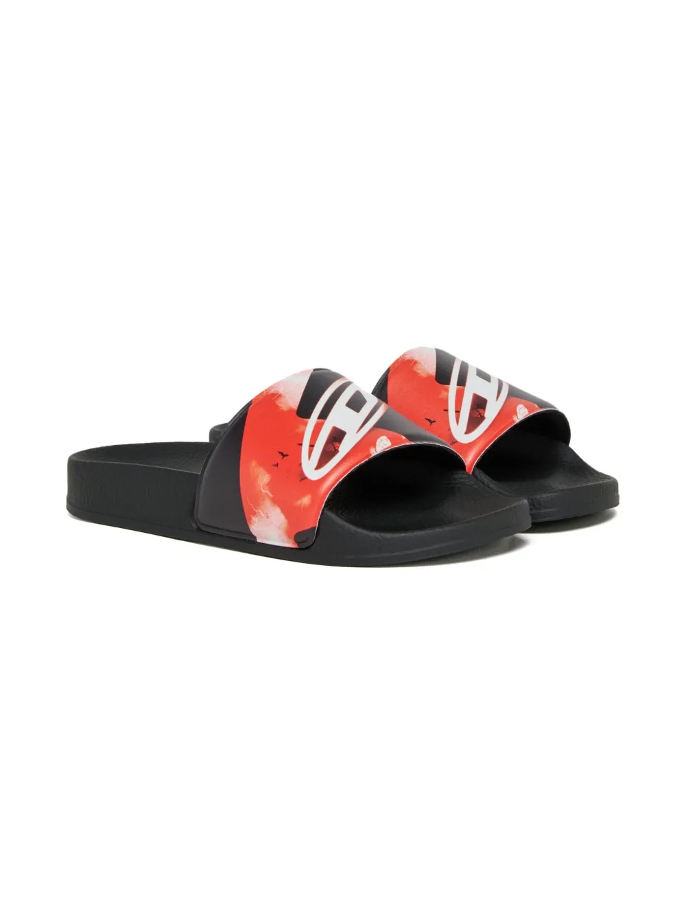 Diesel Kids Teenslippers met grafische print Zwart