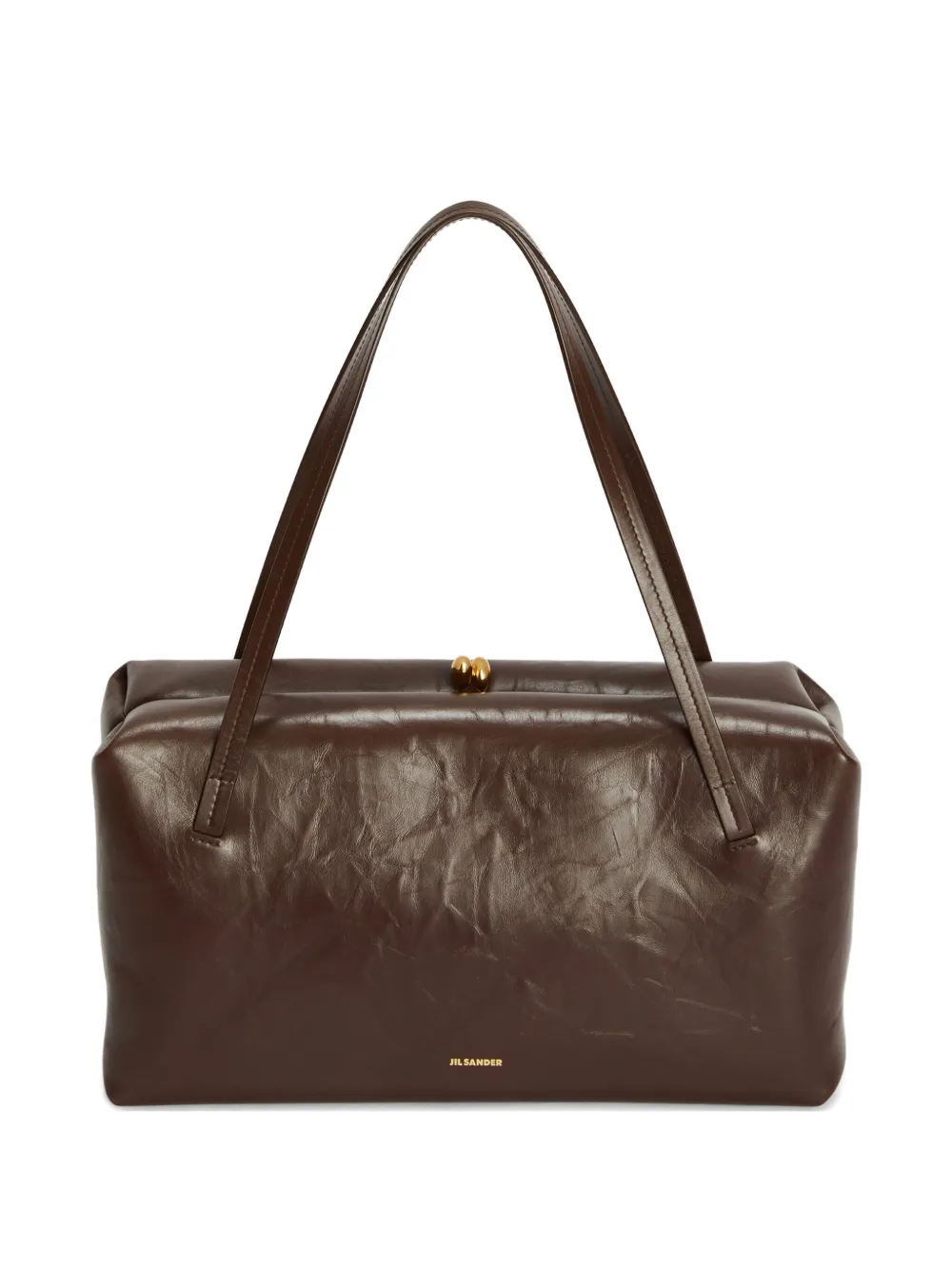 Jil Sander Metal Frame Embossed Logo Shoulder Bag In Brown