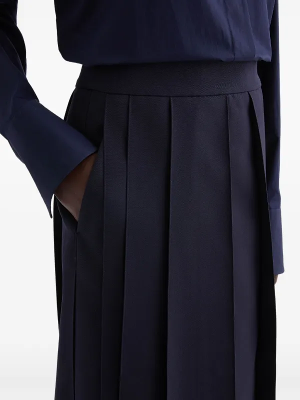 Jil Sander Wool Gabardine Pleated Skirt | Blue | FARFETCH