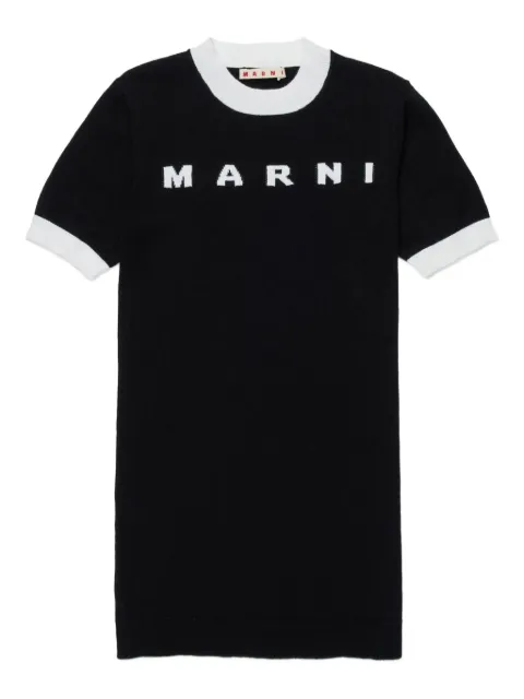 Marni Kids logo-embroidered trim-detail dress