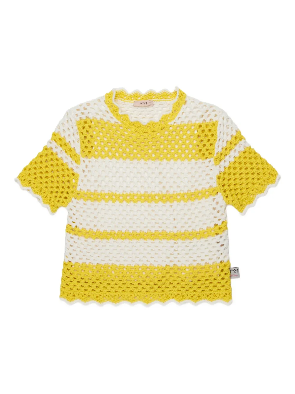 Nº21 Kids T-shirt con orlo a smerlo - Bianco