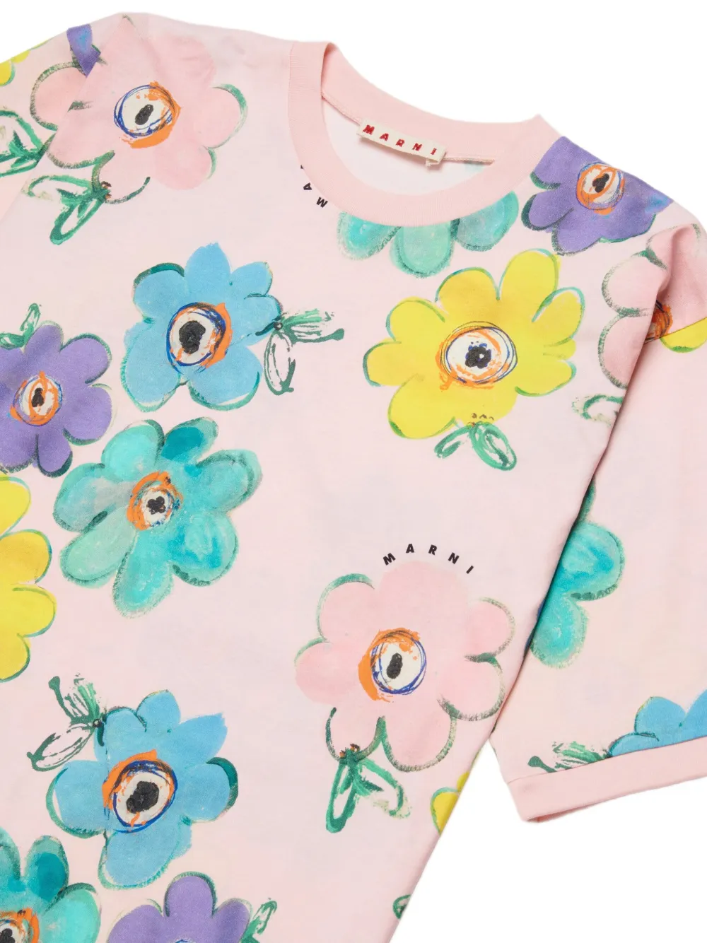 Marni Kids T-shirt met bloemenpatroon en korte mouwen Roze