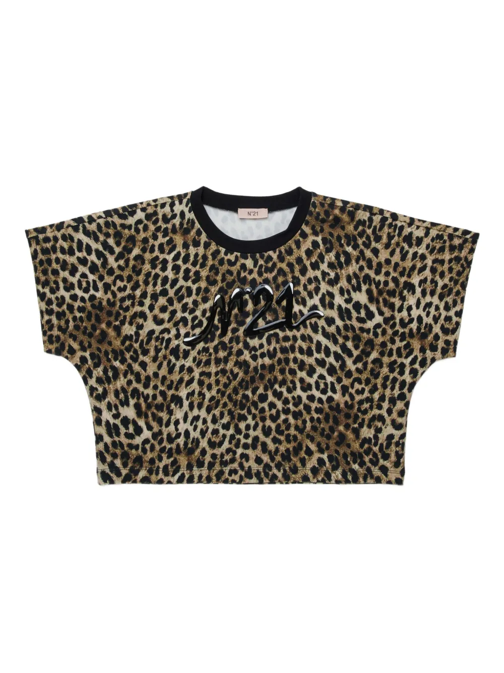 Nº21 Kids T-shirt con stampa leopardo e logo - Marrone