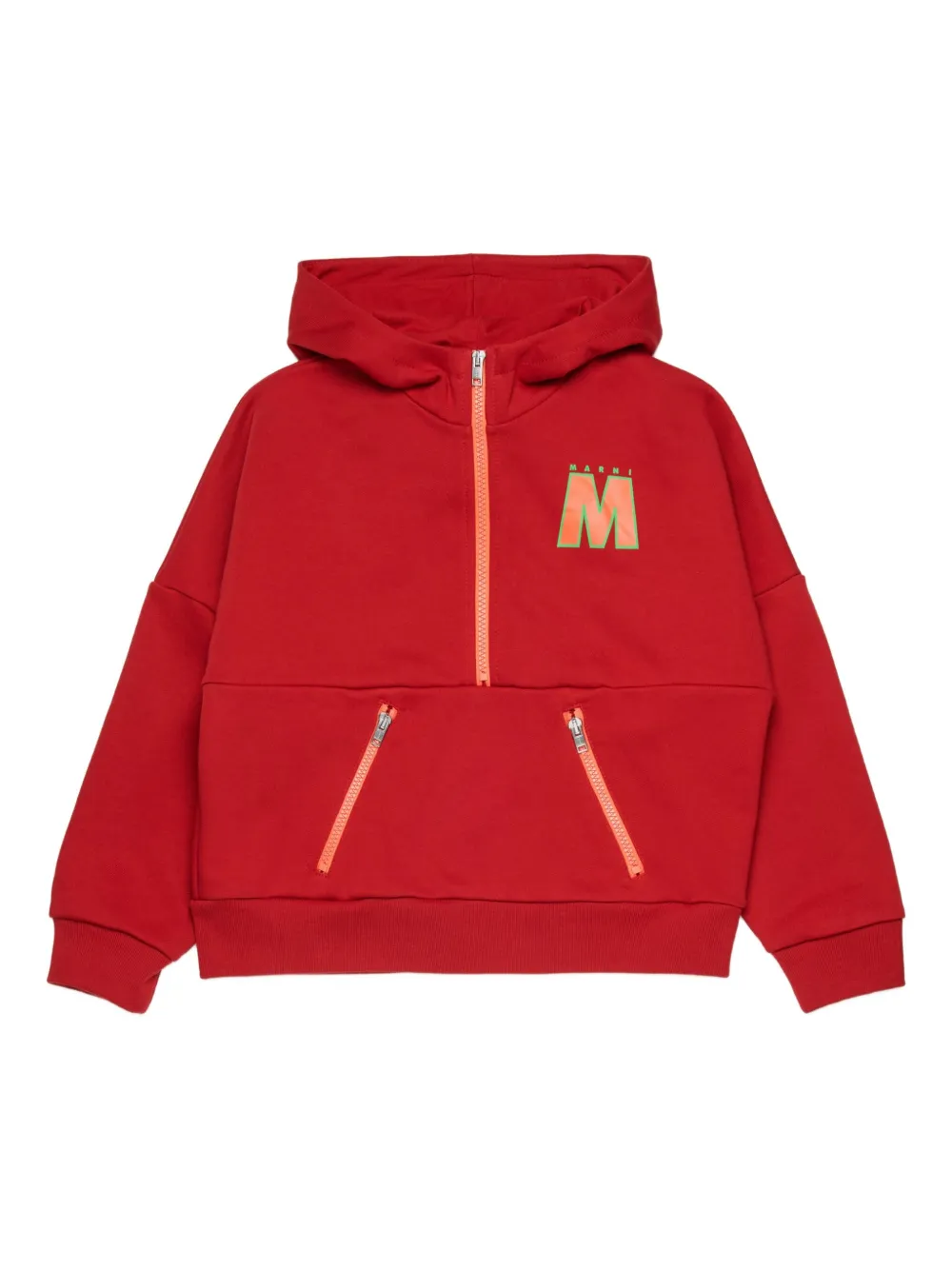 Marni Kids Felpa con zip, logo e cappuccio - Rosso