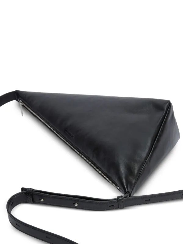 Jil Sander Embossed Triangular Leather Crossbody Bag | Black