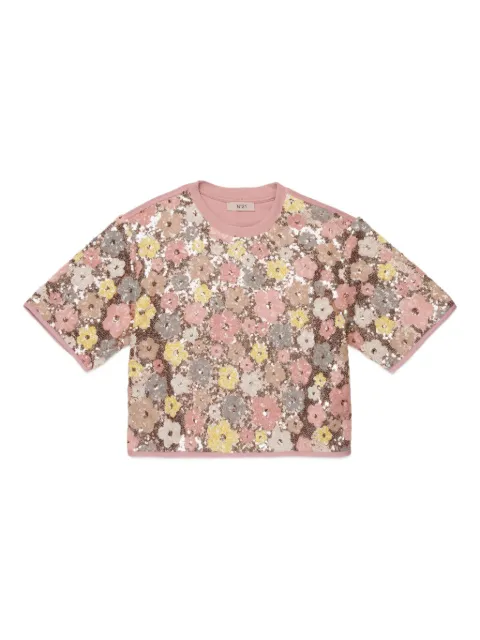 Nº21 Kids sequin-embellished floral t-shirt