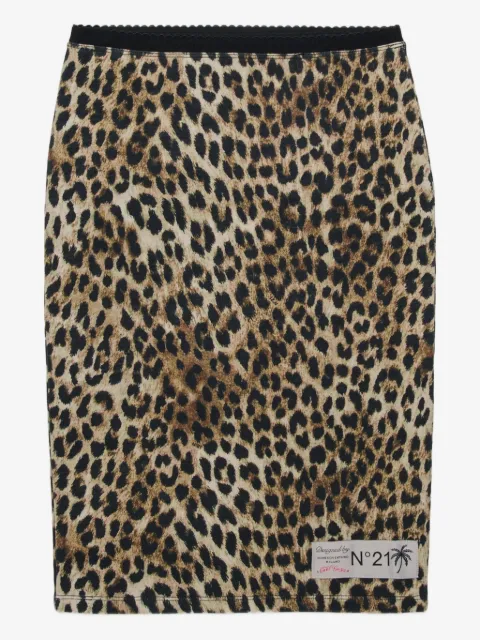 Nº21 Kids animal-print logo midi skirt
