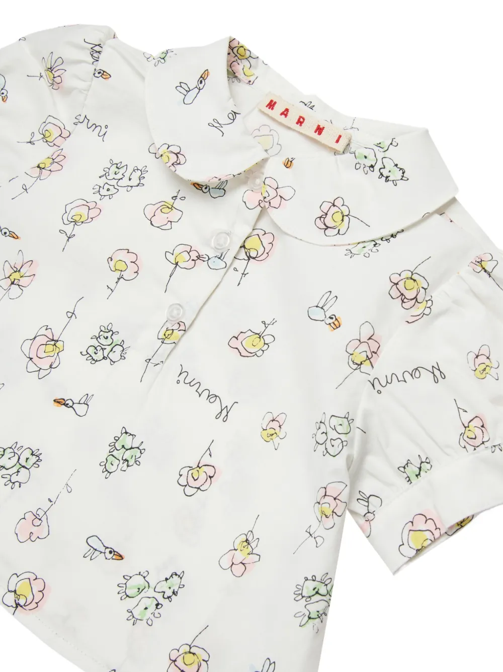 Marni Kids Shirt met bloemenpatroon en korte mouwen Wit