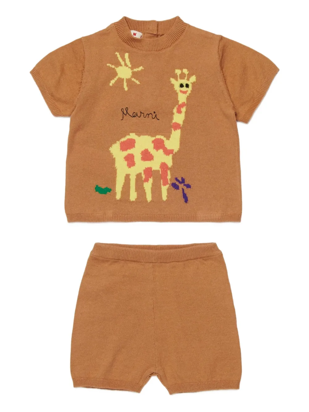 Marni Kids Set con shorts e motivo giraffa - Marrone