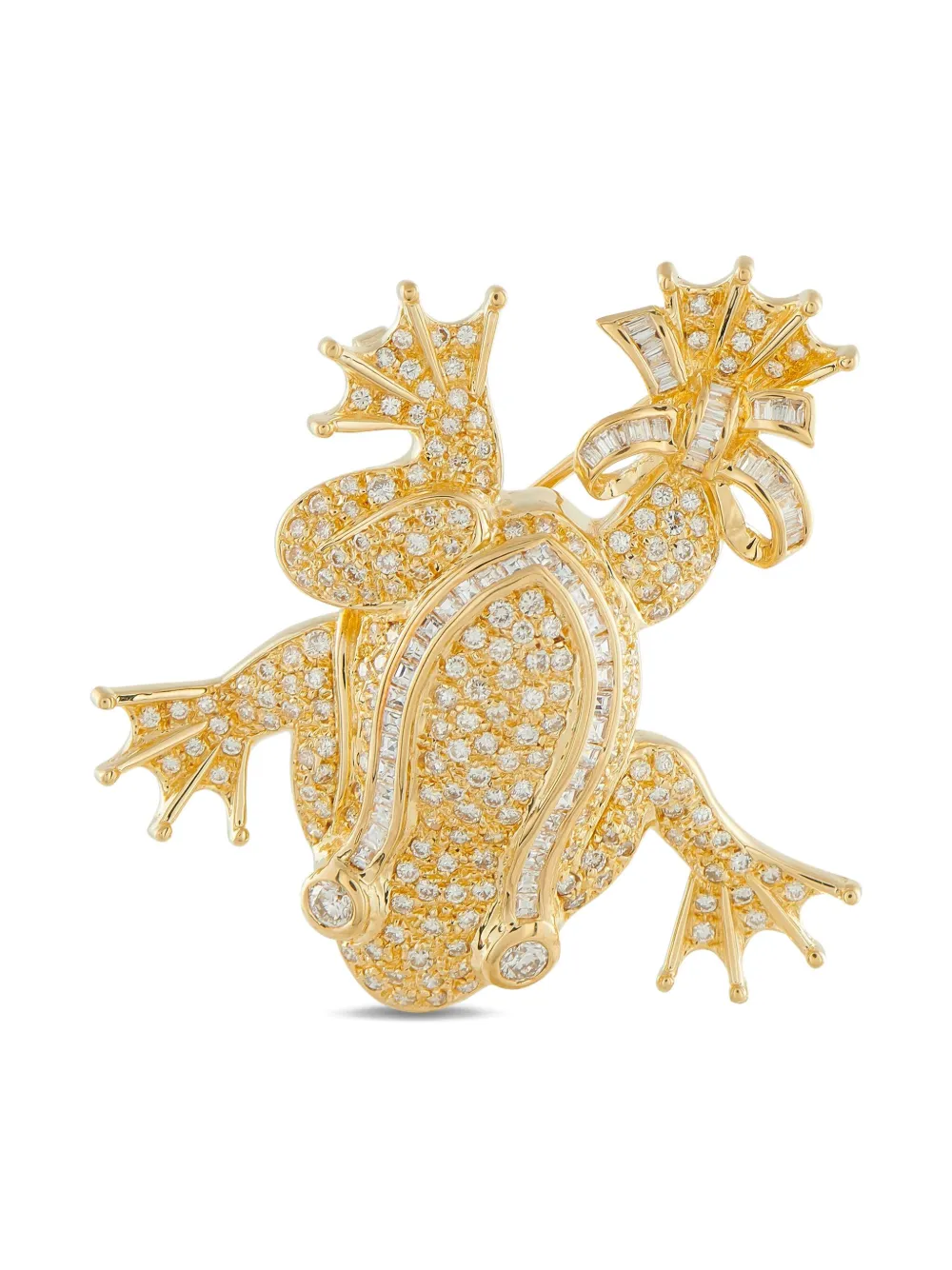 Pre-owned Lb Exclusive 18k Yellow Gold Diamond Frog Brooch