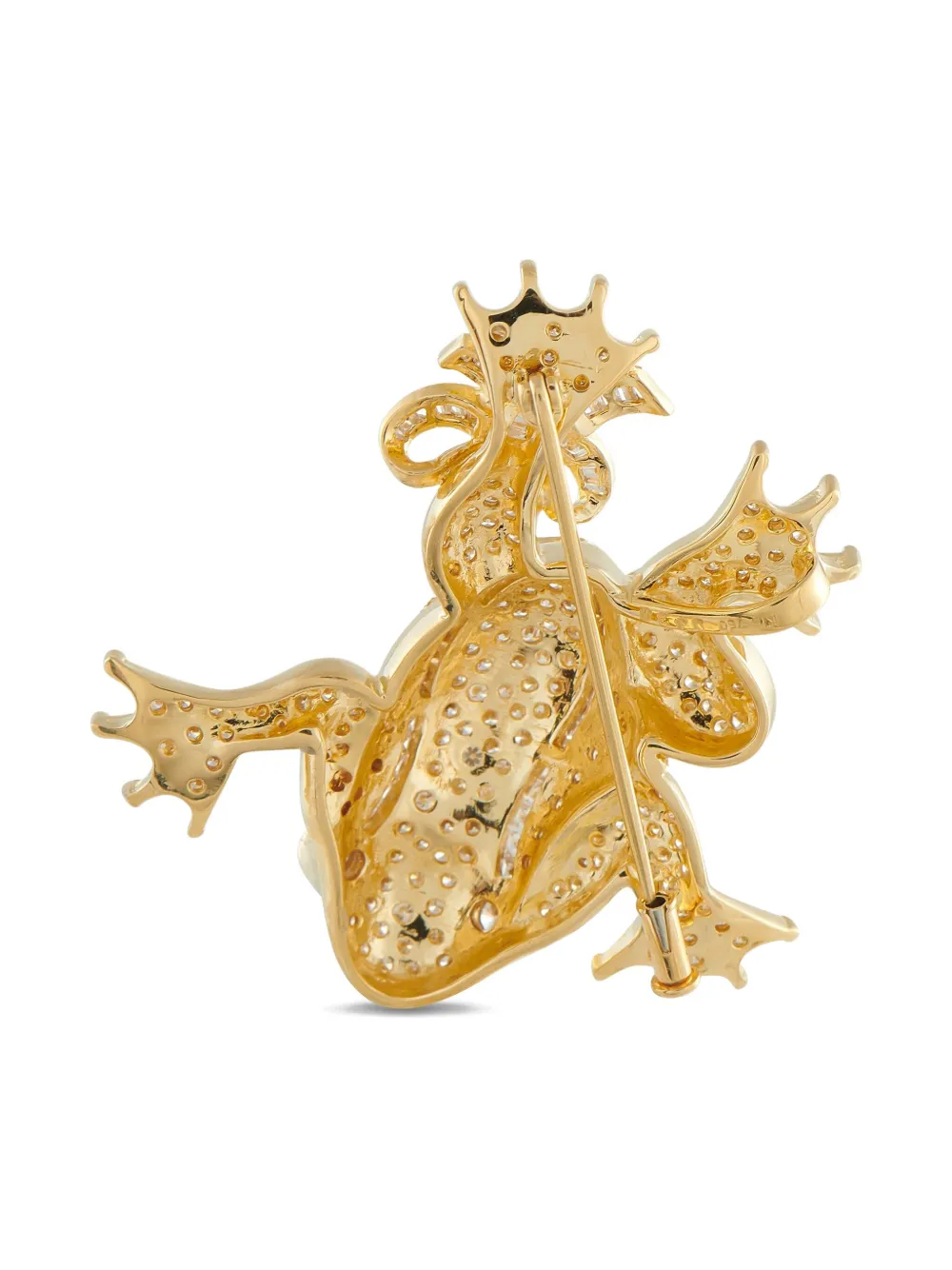 Pre-owned Lb Exclusive 18k Yellow Gold Diamond Frog Brooch