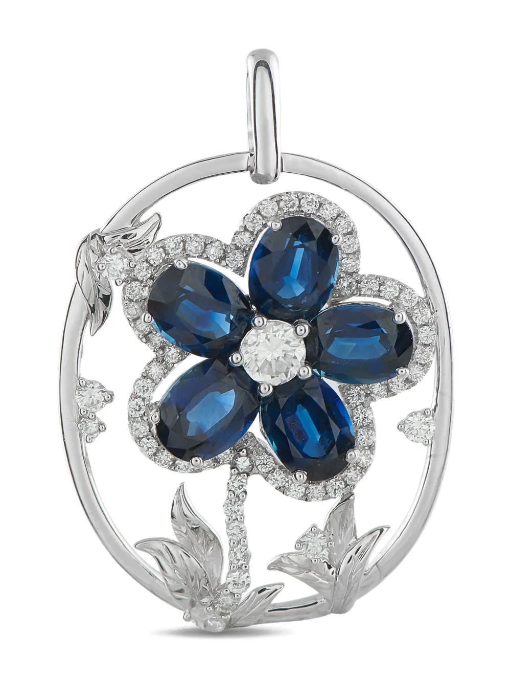 Platinum Diamond And Sapphire Flower Pendant