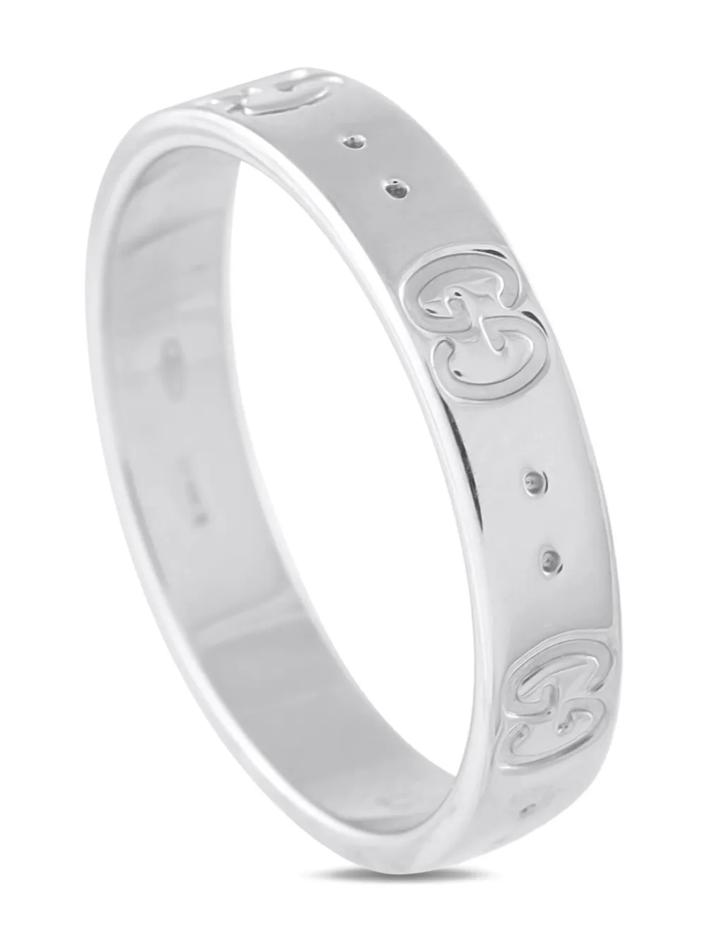 Pre-owned Gucci 18k White Gold Icon Gg Ring In Silver