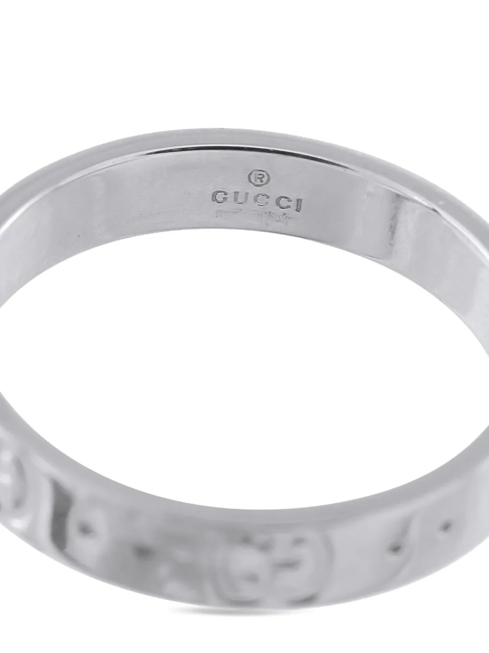 Pre-owned Gucci 18k White Gold Icon Gg Ring In Silver