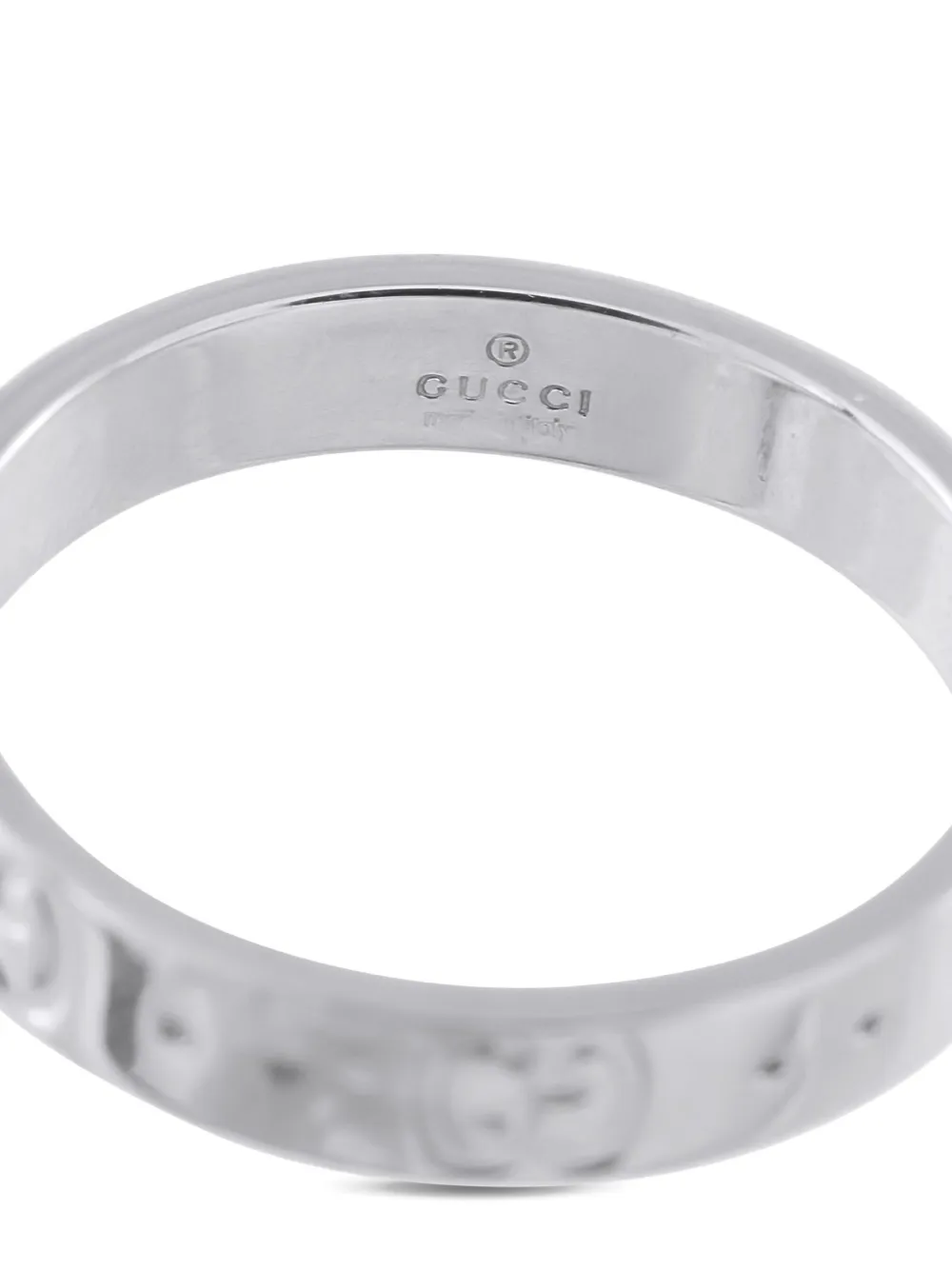 Pre-owned Gucci 18k White Gold Icon Gg Ring In Silver