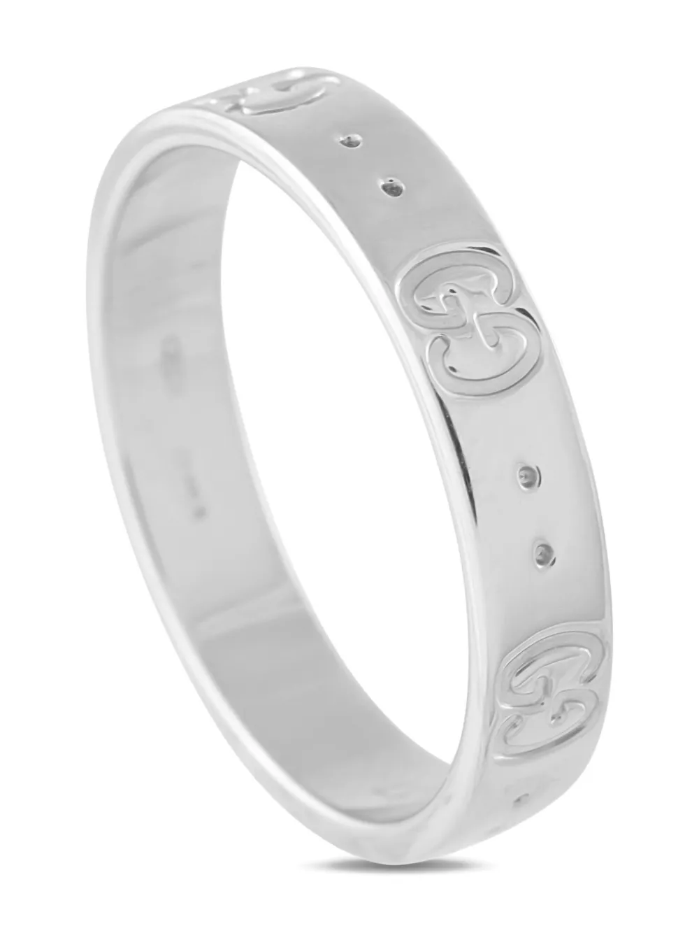 Pre-owned Gucci 18k White Gold Icon Gg Ring In Silver
