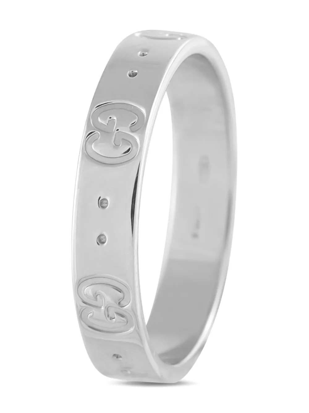 Pre-owned Gucci 18k White Gold Icon Gg Ring In Silver