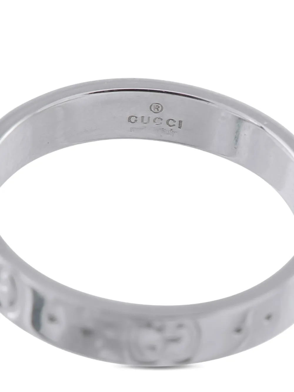 Pre-owned Gucci 18k White Gold Icon Ring In Silver