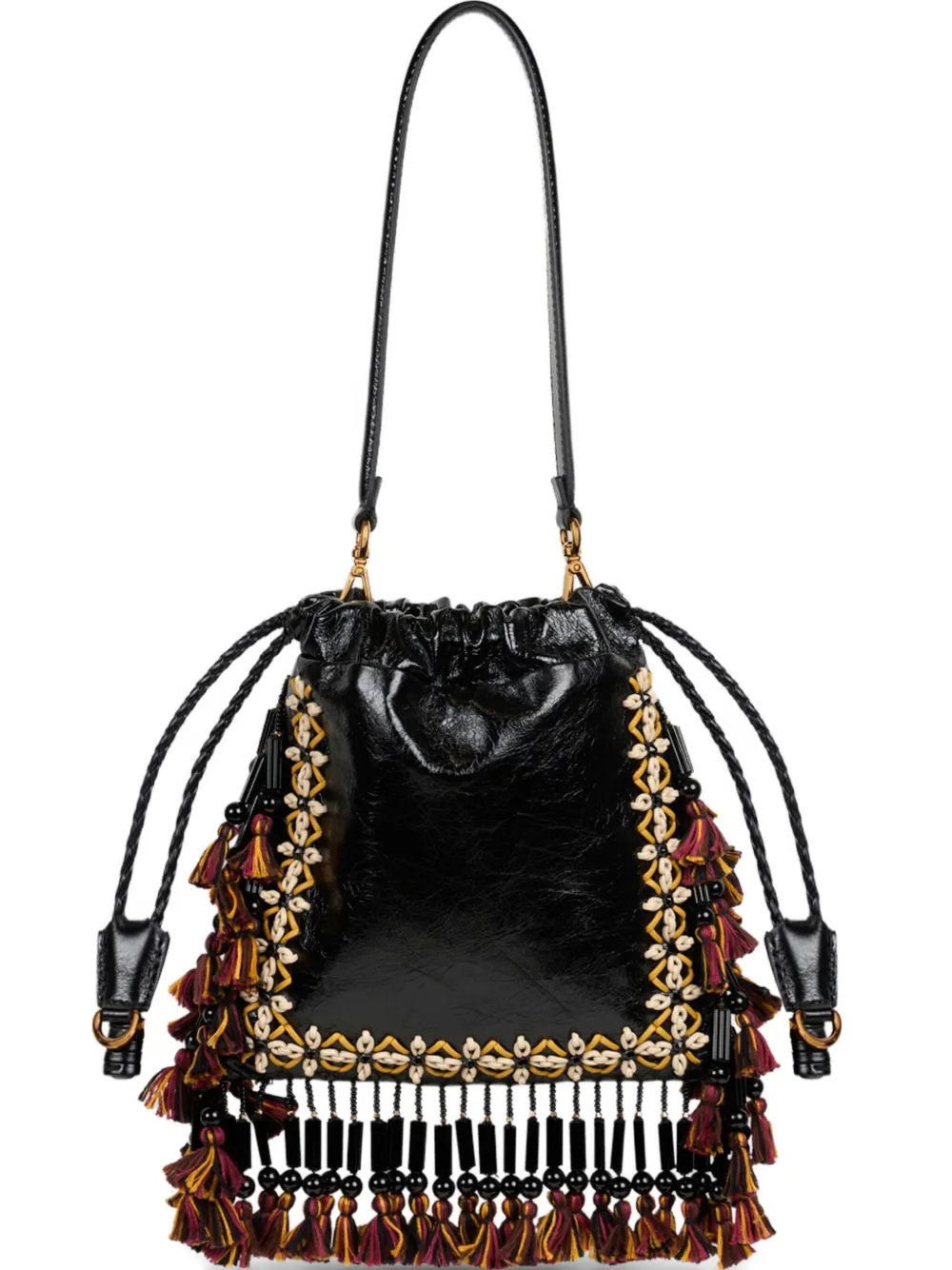 ETRO sac porté épaule Kalispera en cuir à franges petit format | noir | Image 1