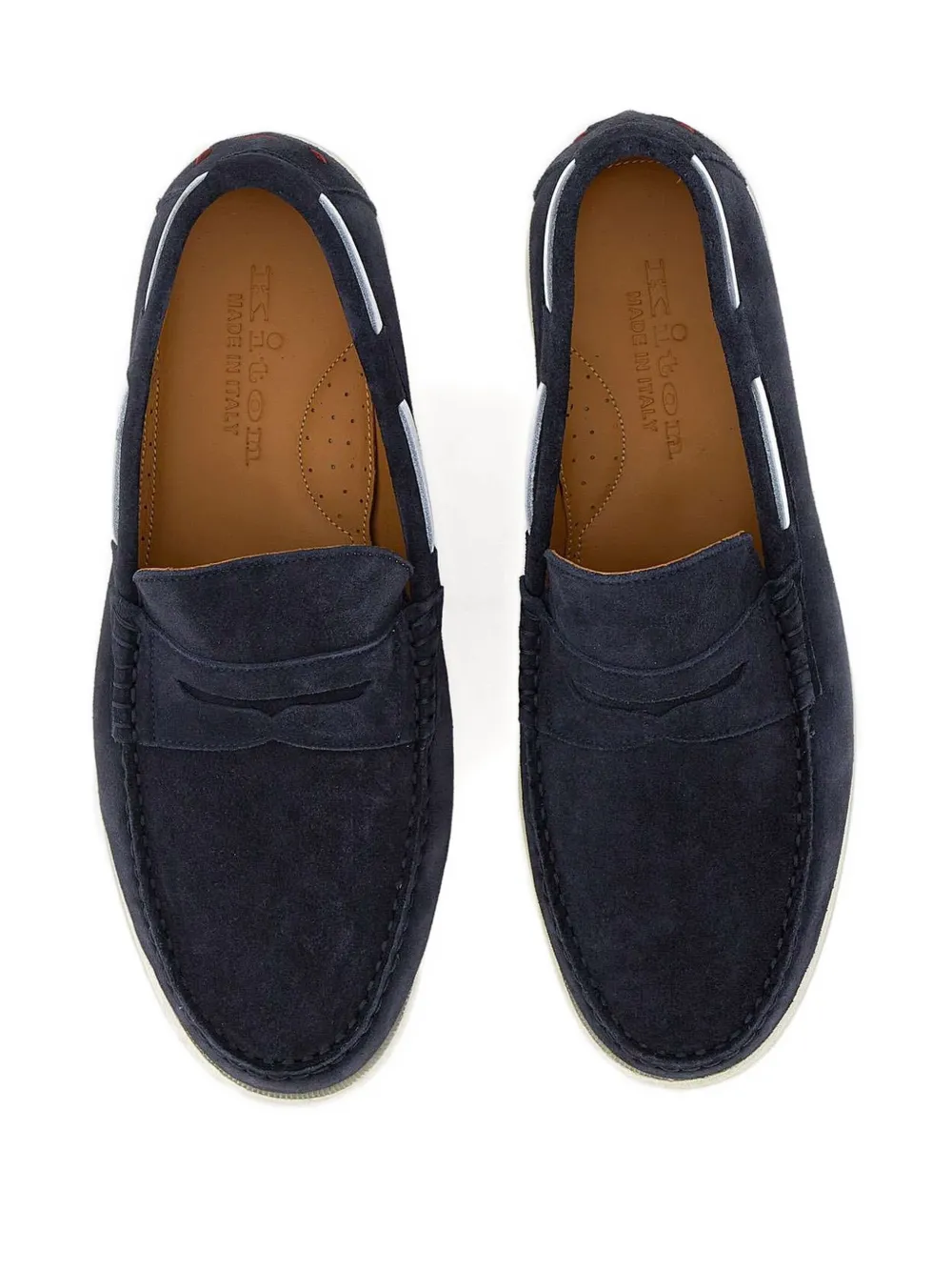 Kiton Loafers met stikseldetail en amandelvormige Blauw