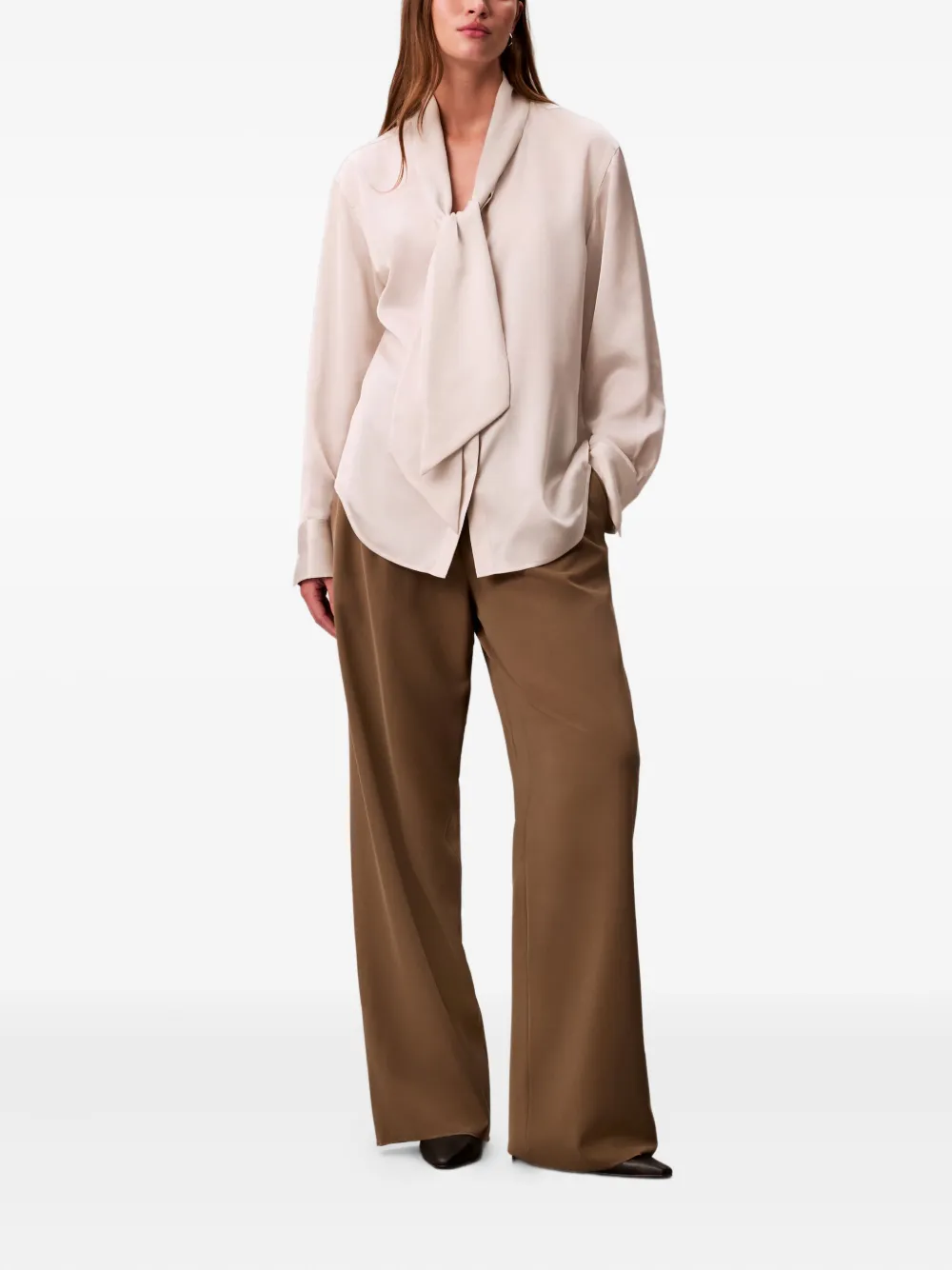 Calvin Klein Shirt met gestrikte hals - Beige