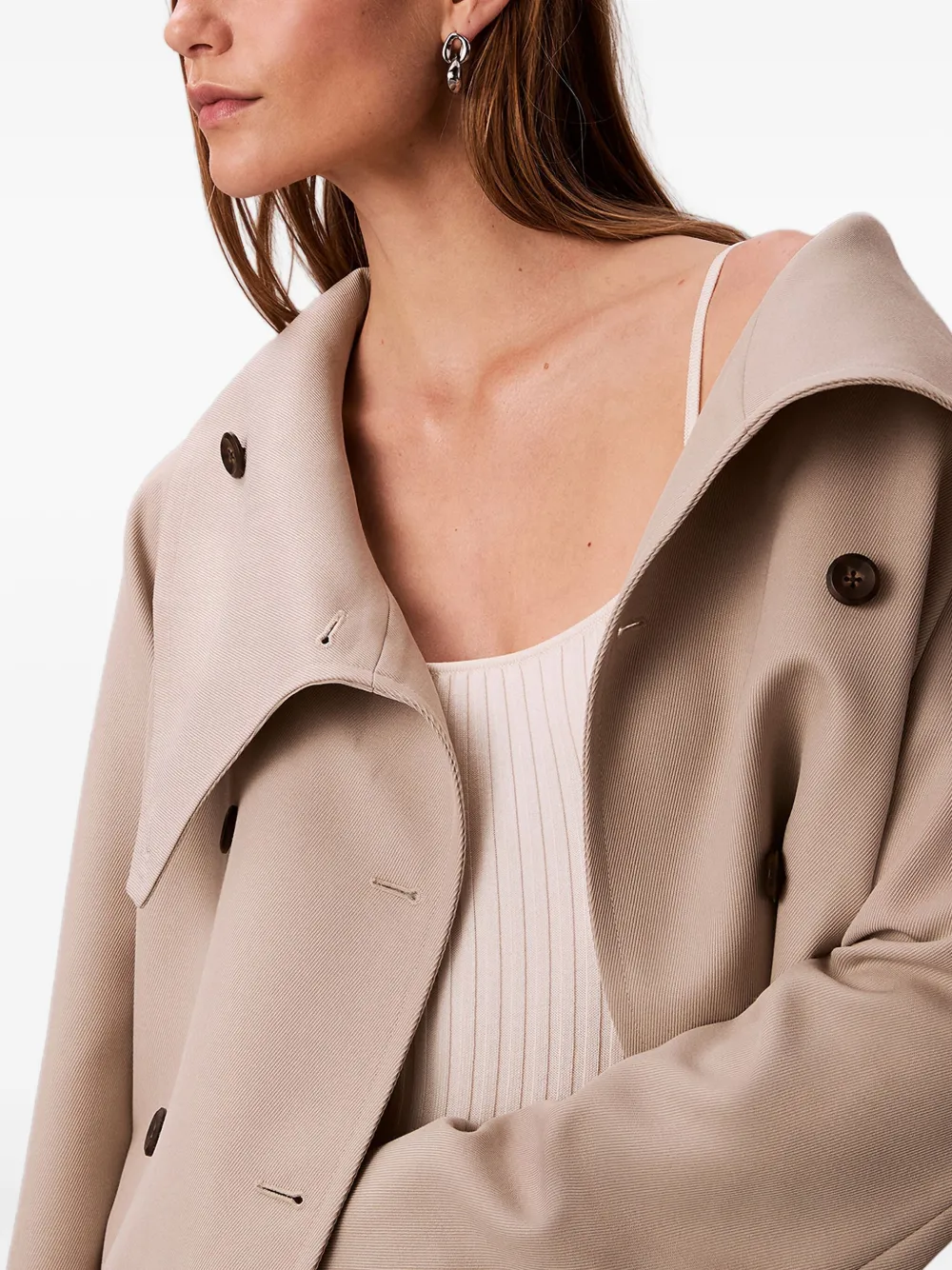 Calvin Klein Button High-neck Short Coat In Brown