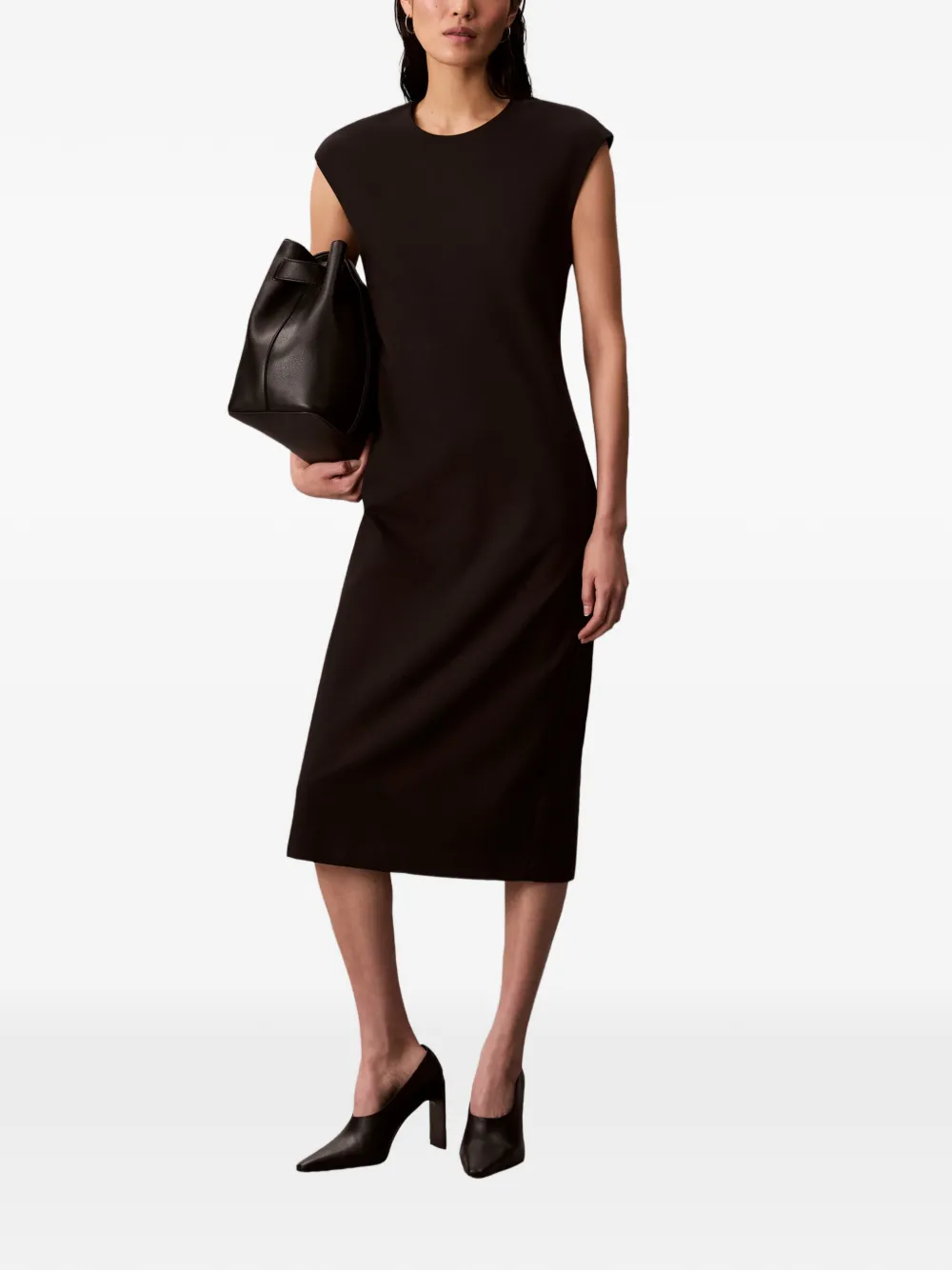 Calvin Klein Sleevess Midi Dress In Black