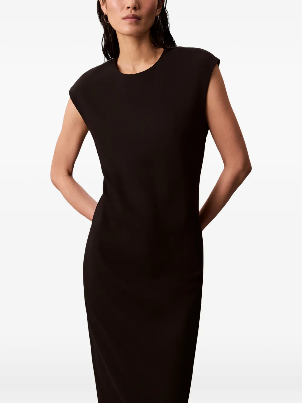 Calvin Klein Sleevess Midi Dress In Black